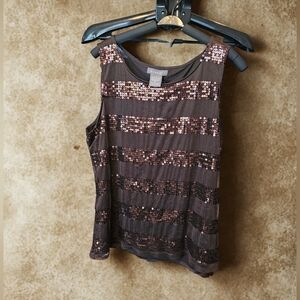 KENAR Sequin Striped Tank Top XL Brown Bronze Sleeveless